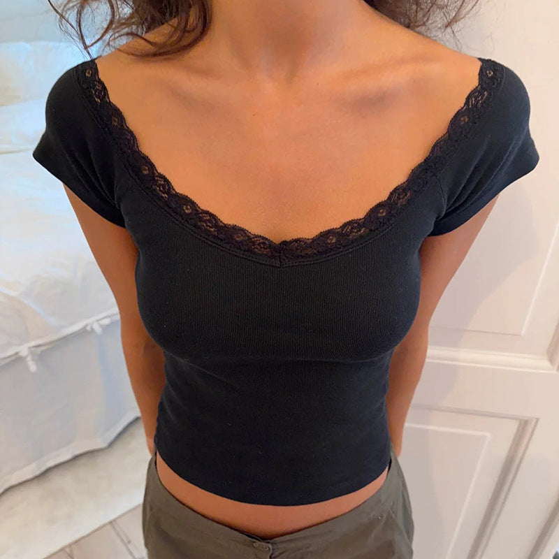 Damer Crop-Top med spisskant og skulderfri design Skjora