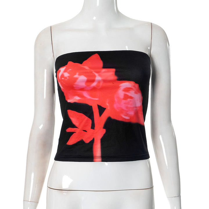 Damer figurtilpasset bandeau-blusekjole med blomsterdesign og elastisk stoff Skjora