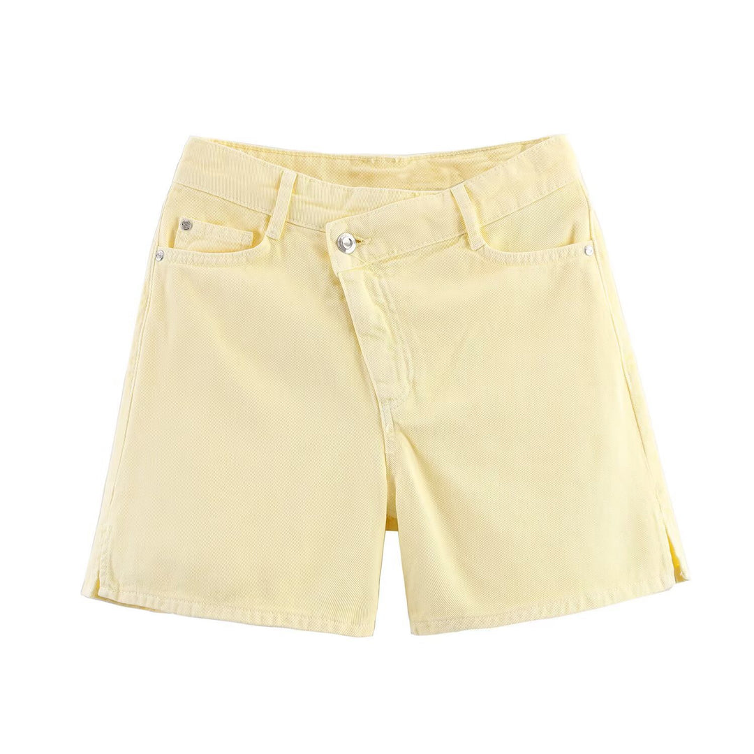 Dame jeansshorts i avslappet vintage-stil med høy midje og sidelommer Skjora