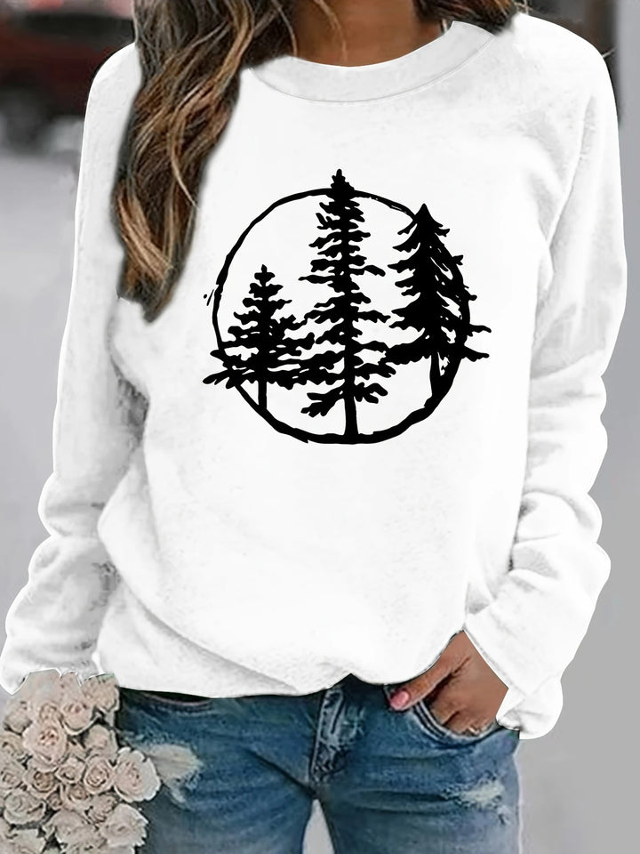Kvinnelig sweatshirt med kult naturmotiv og avslappet passform Skjora