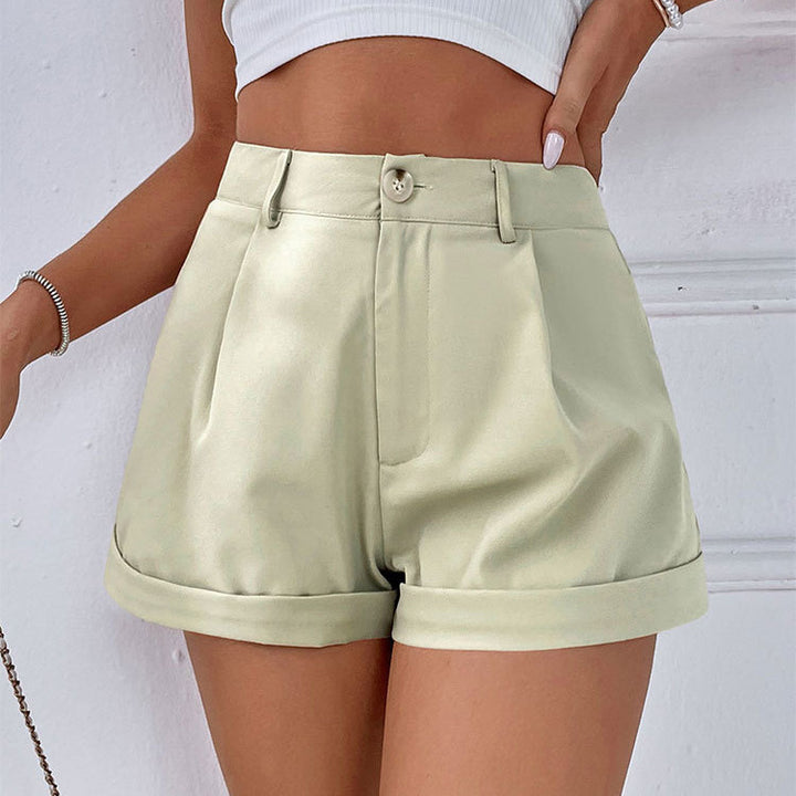 Damer elegante korte shorts med høy midje og omslått kant Skjora