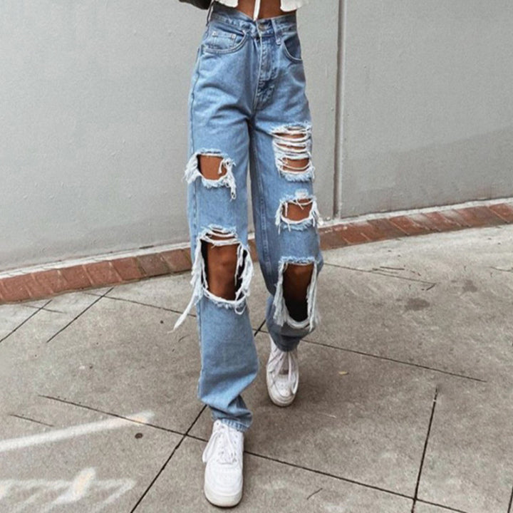 Dame casual destroyed jeans med vid bense Skjora