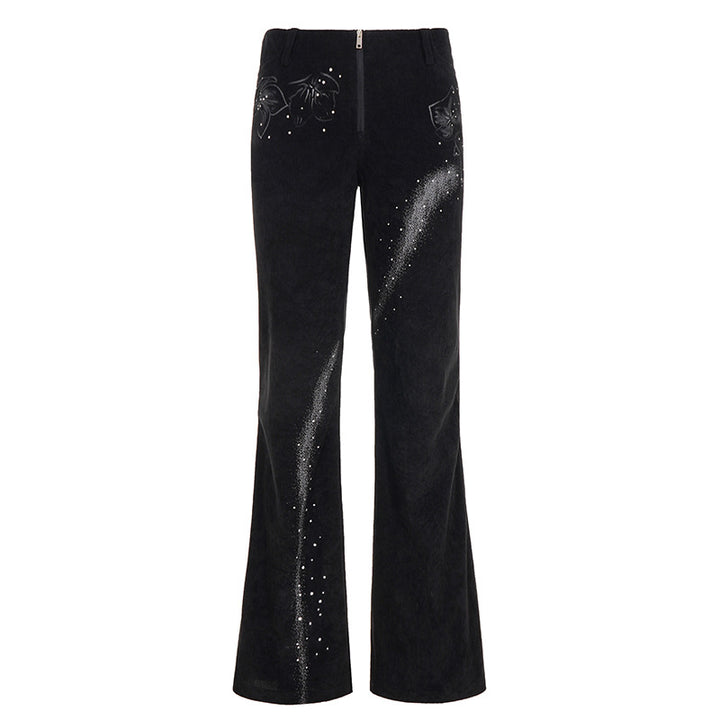 Damer Flares Cordbukser med blomsterdesign og glitterdetaljer Skjora