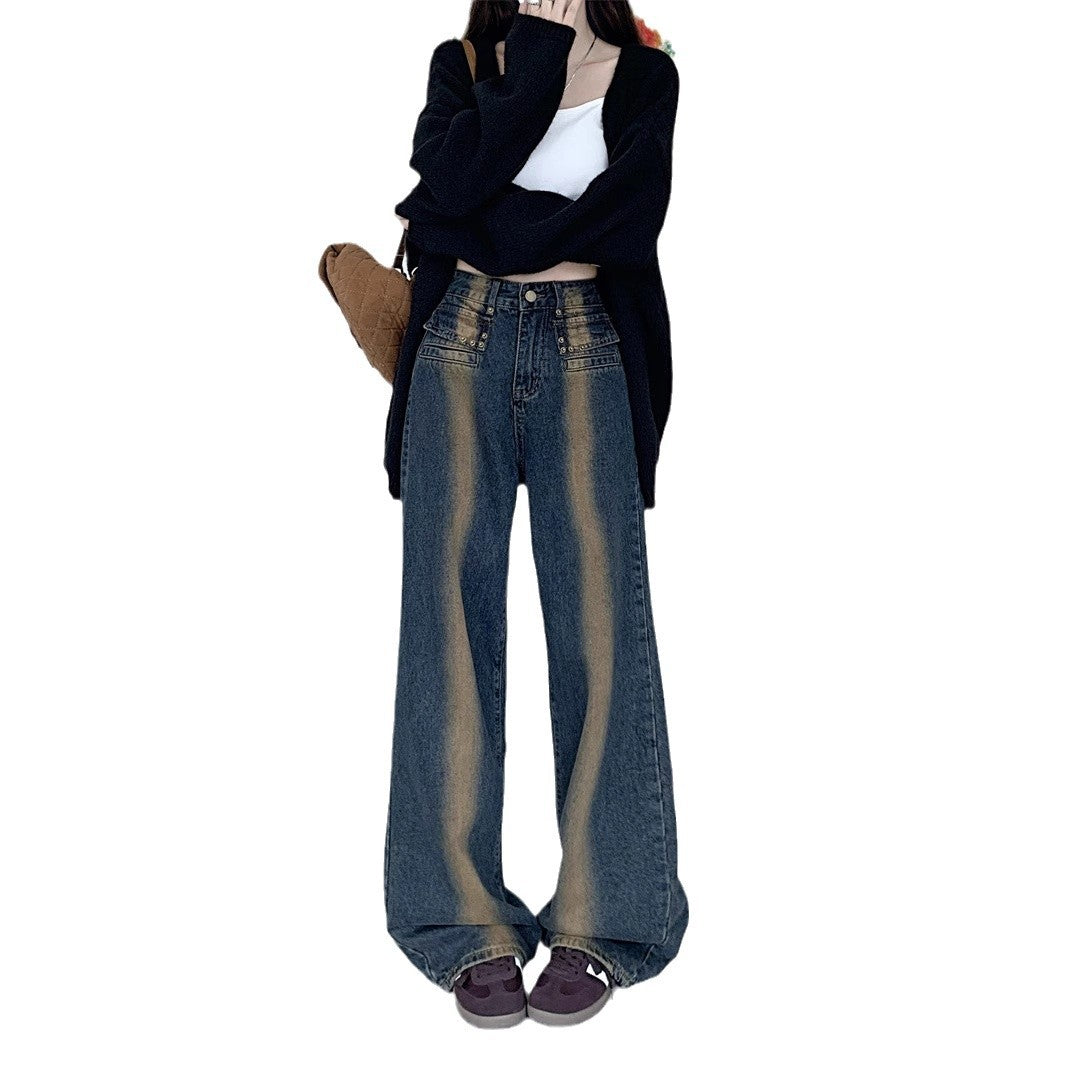 Dames brede jeans med detaljert knappdesign Skjora