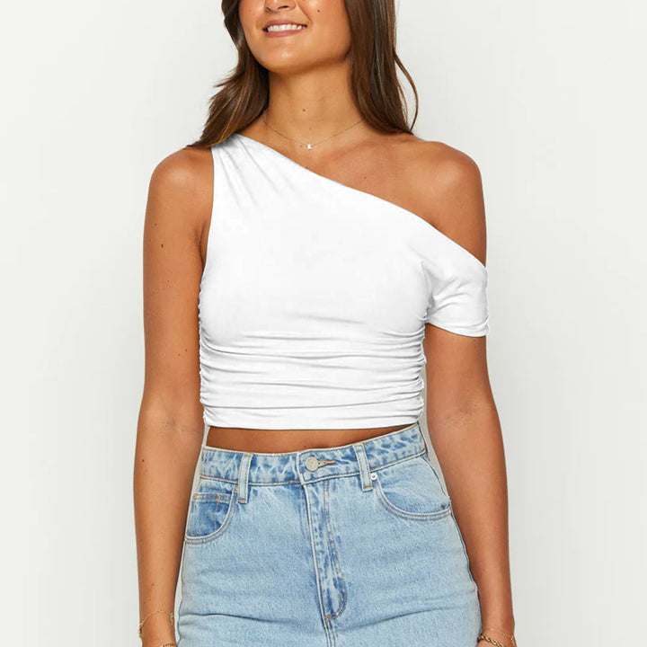 Dame asymmetrisk Crop-Top med rynker Skjora