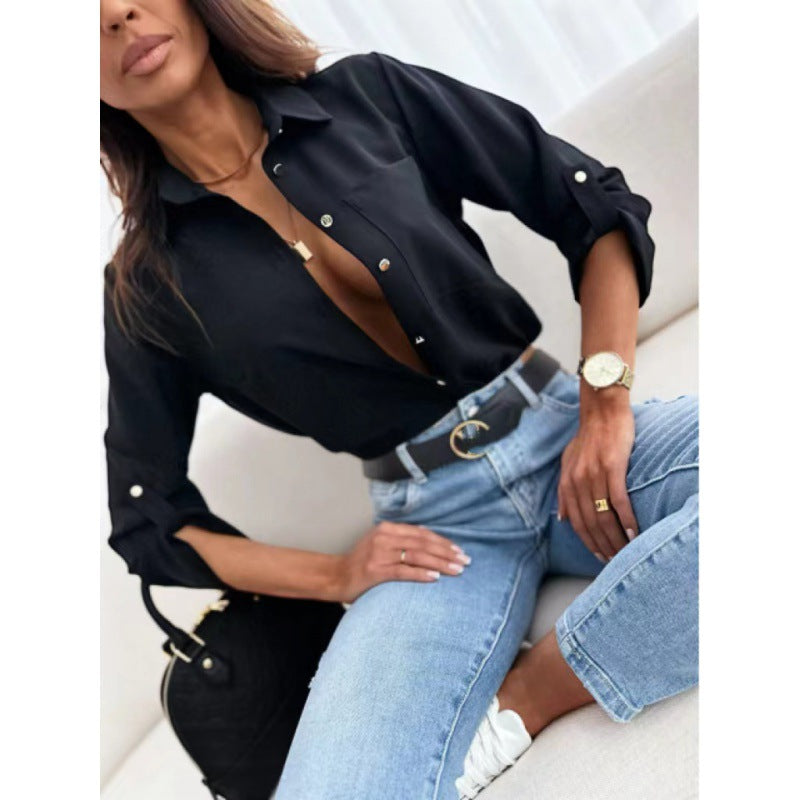 Kvinnelig elegant bluse med knappdetaljer og lange ermer Skjora