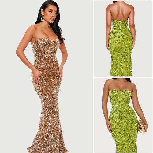 Kvinne Shimmering Kveldsdress med Slim Fit og Glamorous Bustier Top