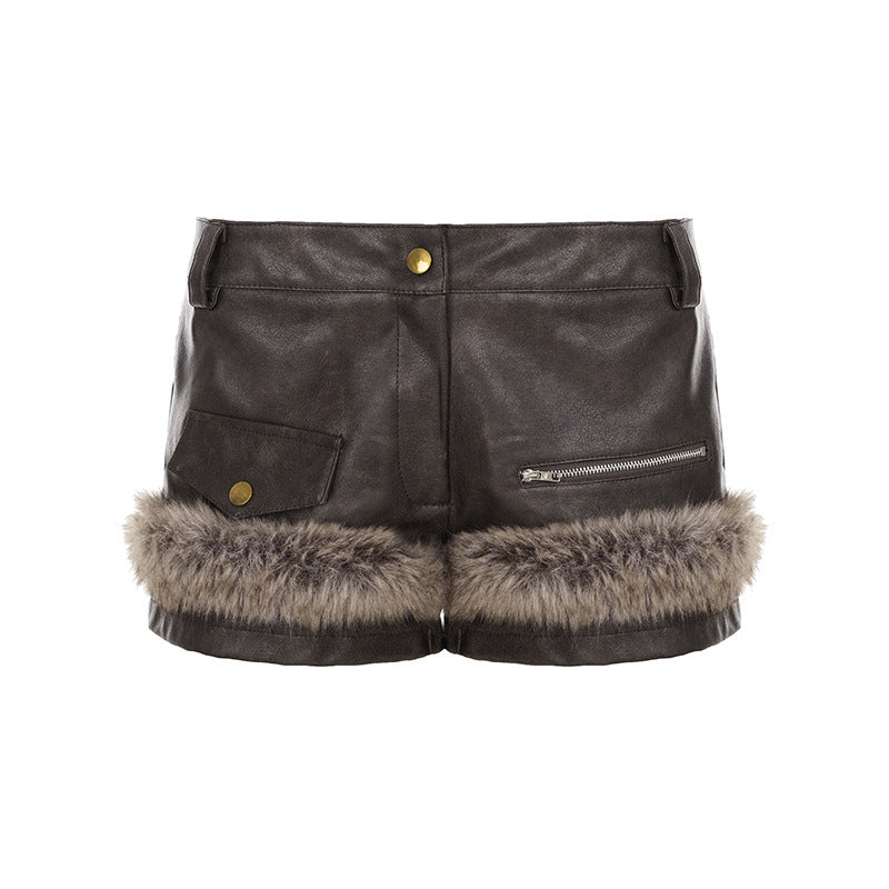 Dame Skinnshorts med kunstpelsdetaljer Skjora