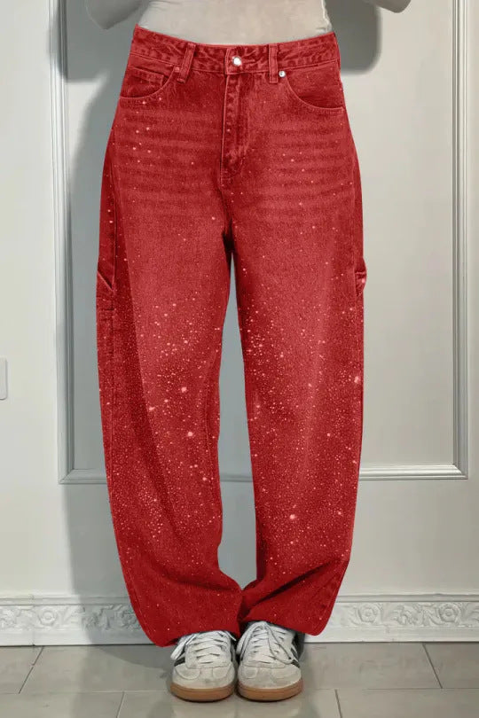 Kvinne Glitrende Baggy Jeans Skjora
