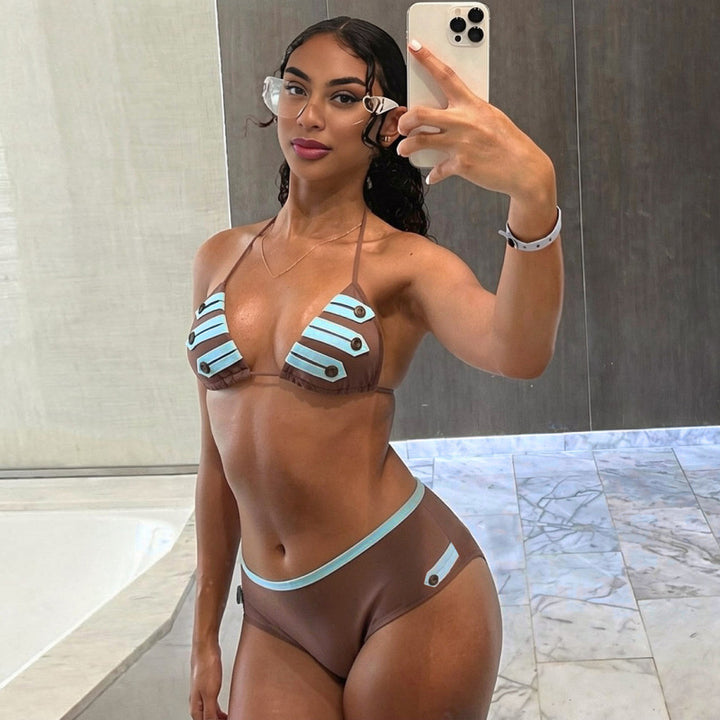 Dame Bikini-sett med moderne stripe detaljer og justerbare stropper Skjora