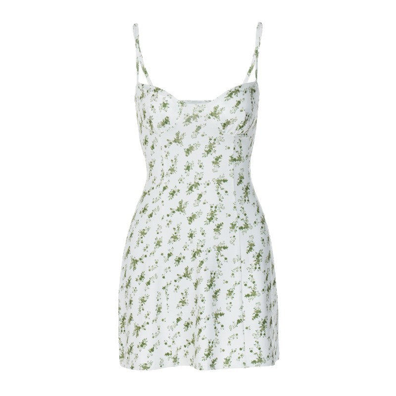 Ladies' mini dress with delicate floral design and adjustable spaghetti straps Skjora