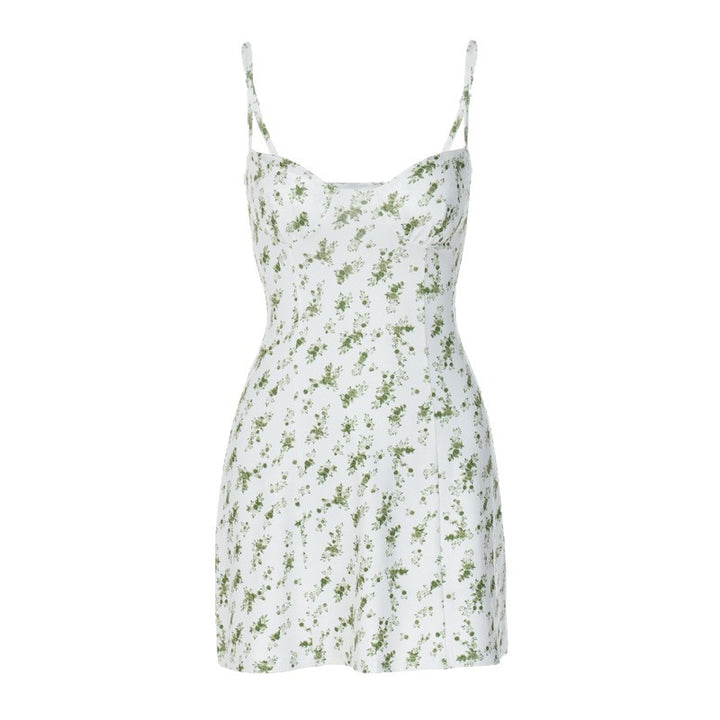 Ladies' mini dress with delicate floral design and adjustable spaghetti straps Skjora