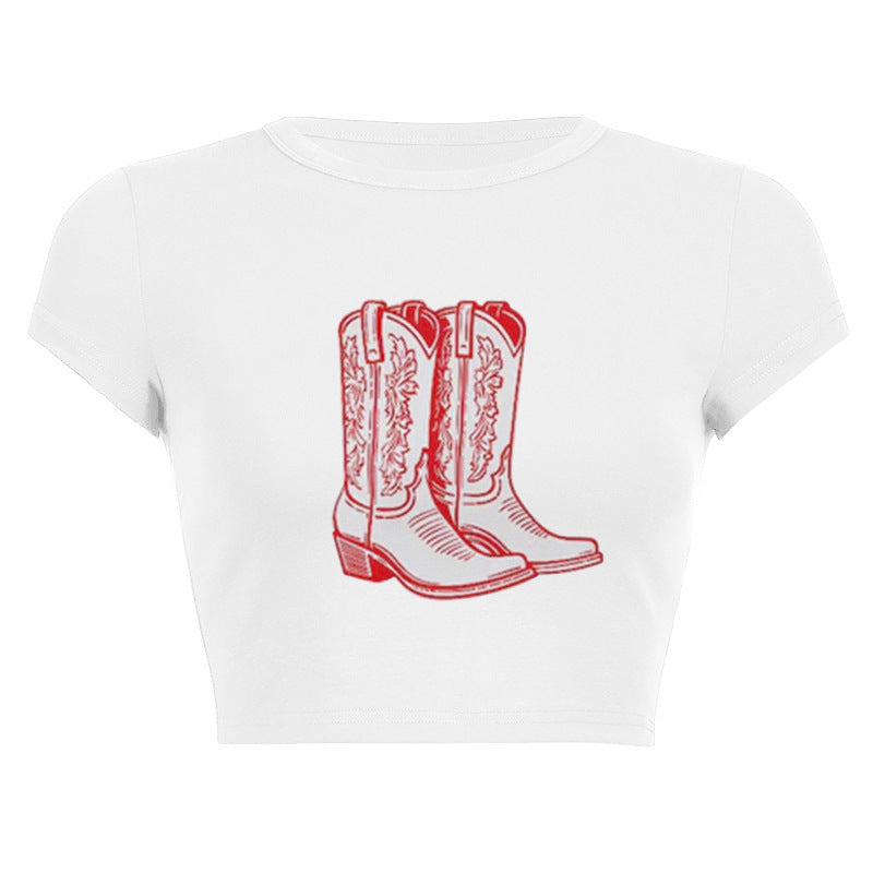 Dame ermeløs skjorte med nostalgisk cowboy-støvel-design Skjora