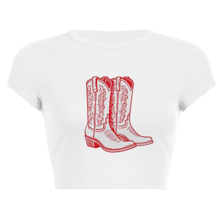 Dame ermeløs skjorte med nostalgisk cowboy-støvel-design Skjora