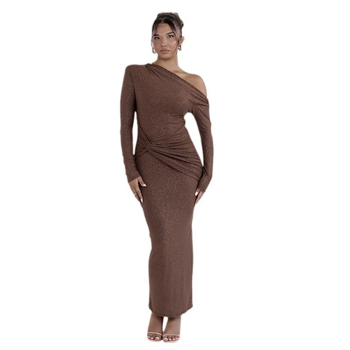 Damer Elegant Innviknings-Maxi-Kjole med asymmetrisk snitt og lange ermer Skjora
