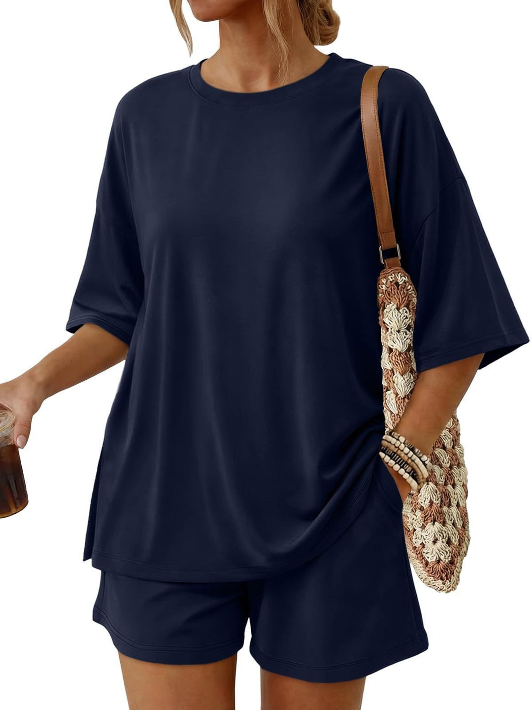Dame Oversized Fritidssett med kort topp og casual shorts Skjora
