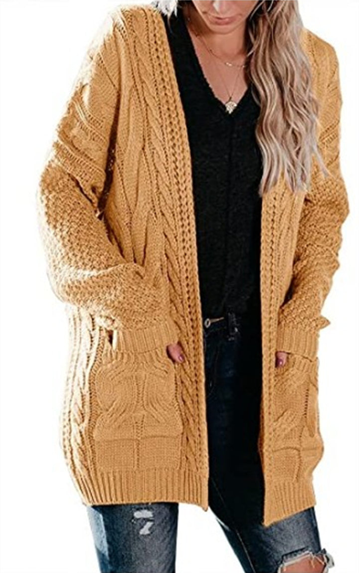 Kvinners Chunky Strikket Cardigan med Dype Lommer og Strukturert Design Skjora