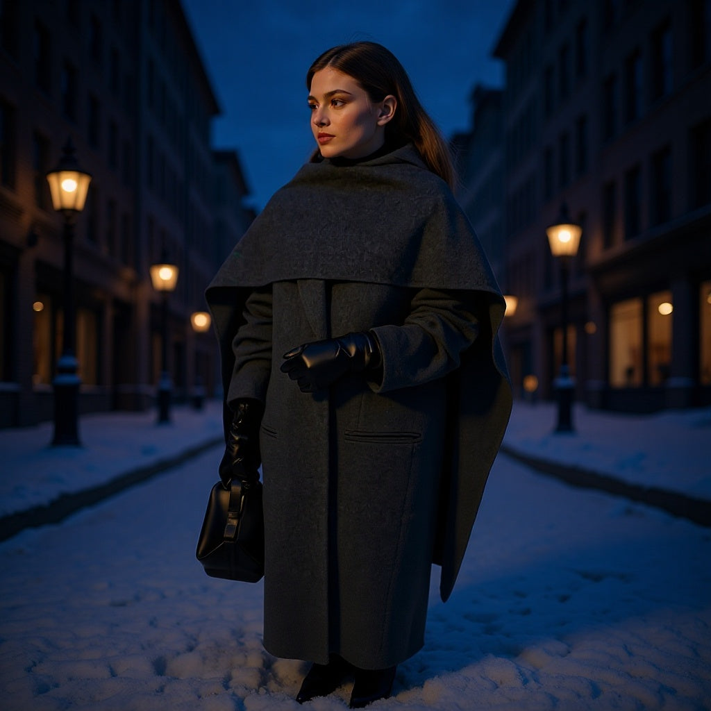 Damer Elegant Lang Kåpe med Ultra-Moderne Krage og Praktiske Lommer Skjora