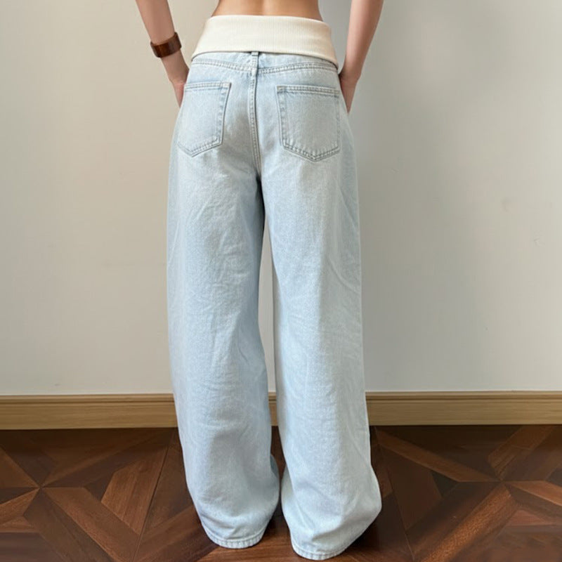 Dame Løst kuttede denim med høy midje og elastisk komfort Skjora