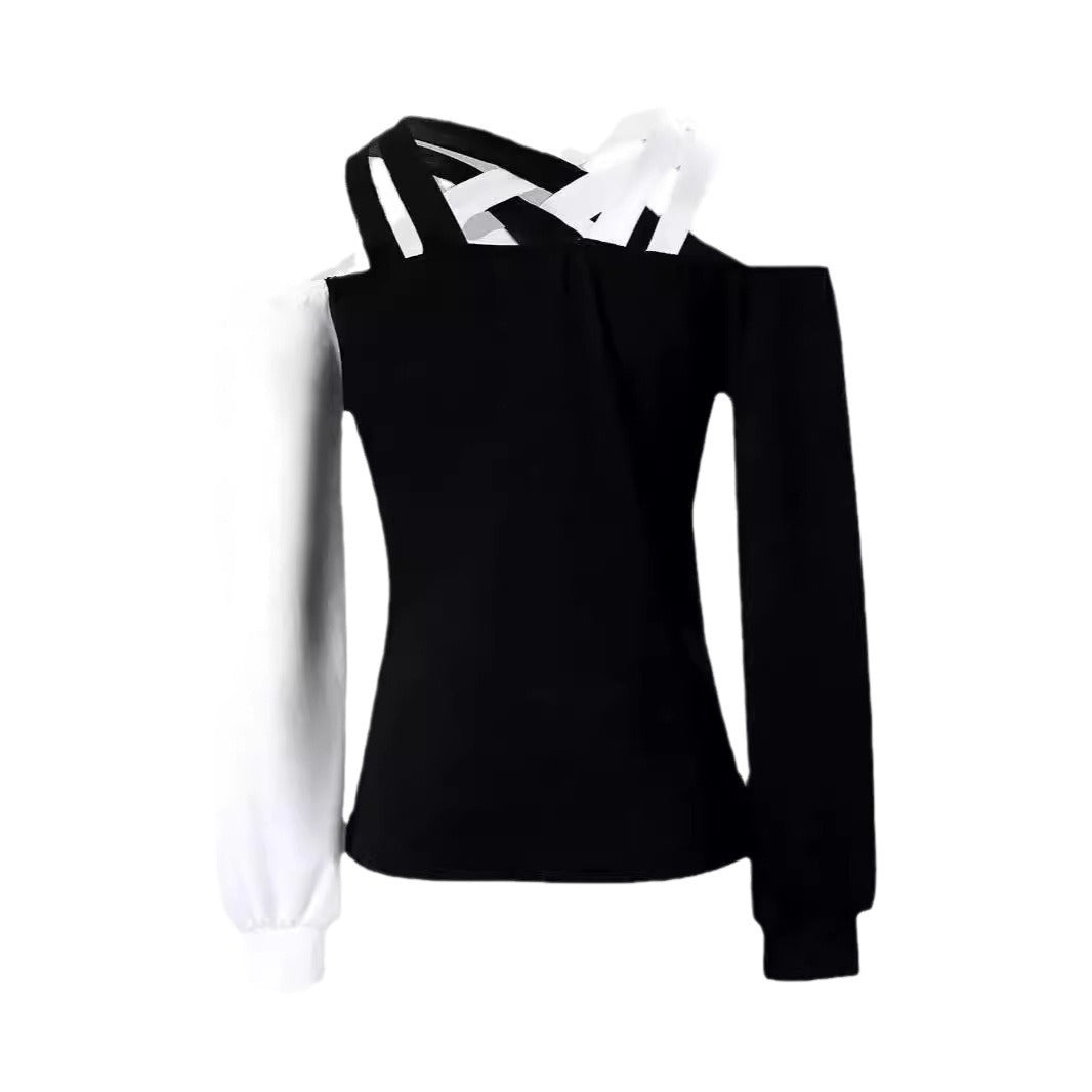 Dame Modisk topp med cut-out-design og asymmetrisk ermer Skjora