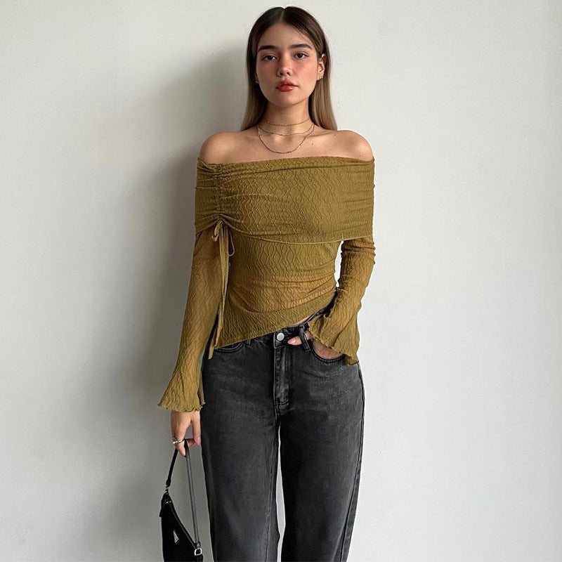 Dame Off-Shoulder topp med delikate volangdetaljer Skjora