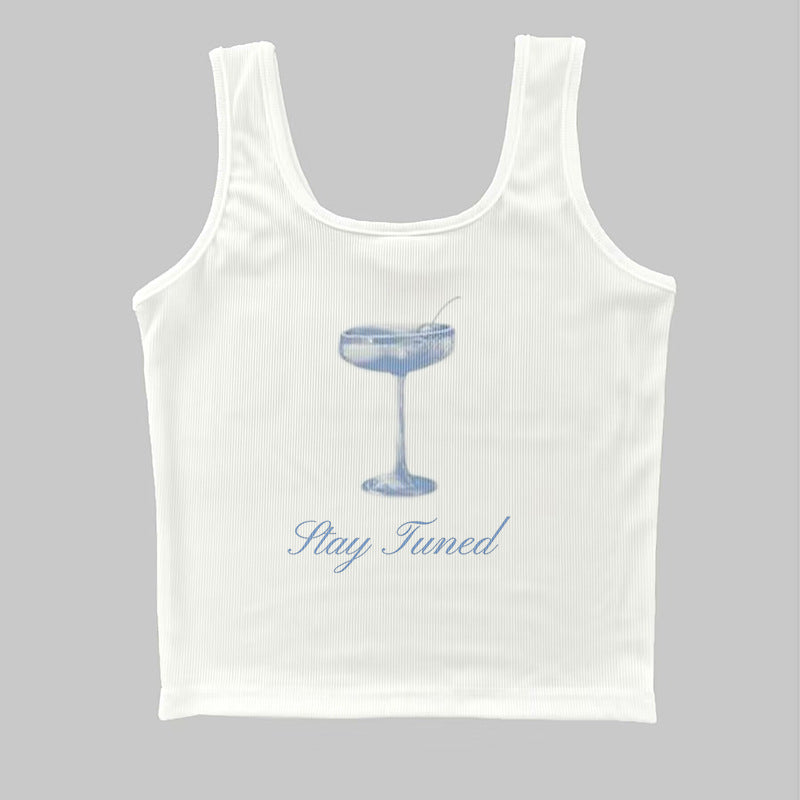 Dame ermeløs Camisole med frisk Cocktailmotiv Skjora