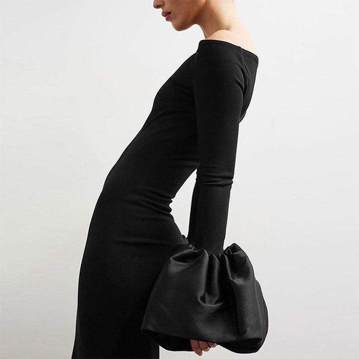 Damer Elegant Langermet Maxi-kjole med Off-Shoulder Utringning og Volangdetaljer Skjora