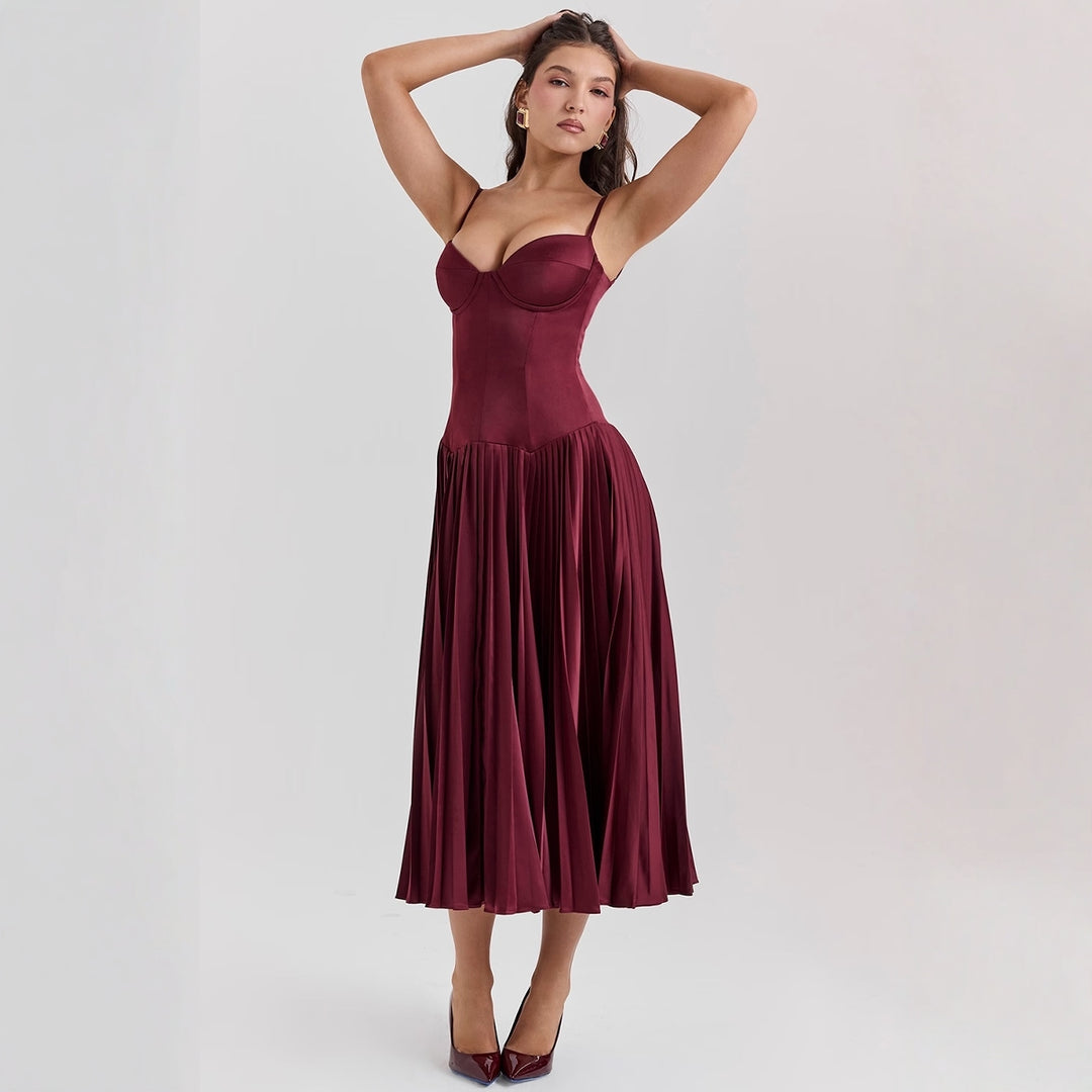 Damer Elegant Maxi Kjole med Korsett Top og U-utvidet Skjørt Skjora