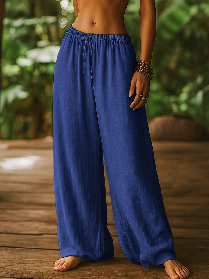 Ladies Wide Cut Summer Trousers with Elastic Waistband and Drawstring Skjora