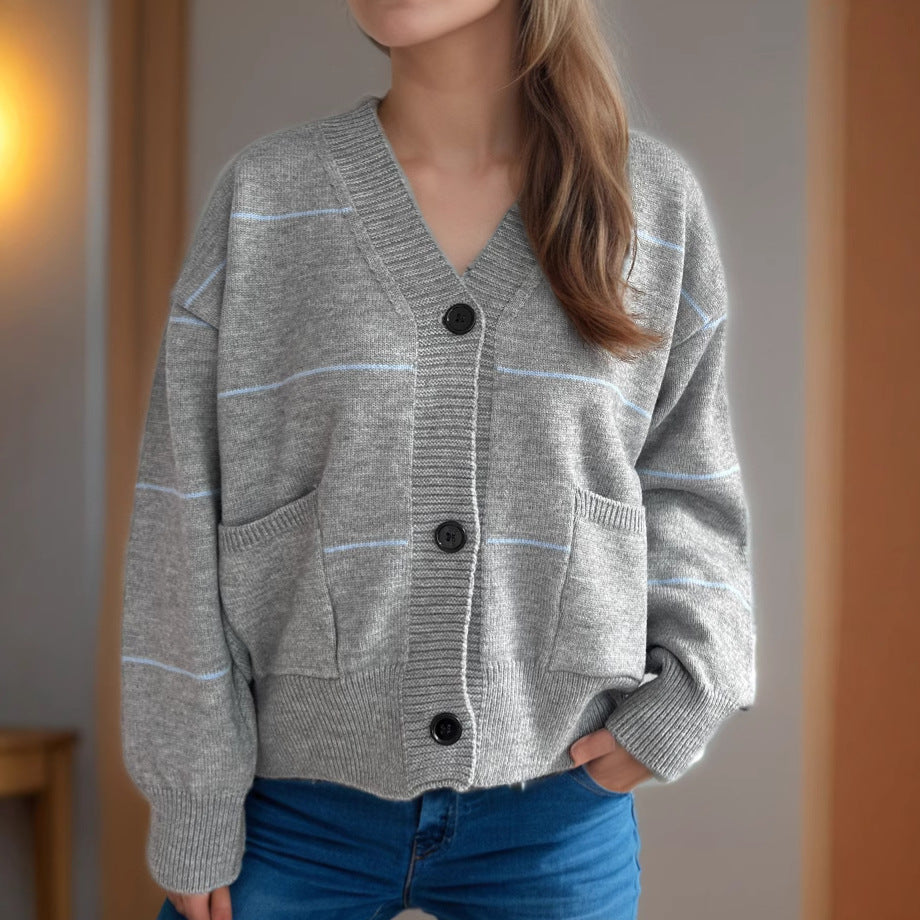 Damer koselig cardigan med lommer og knappe detaljer Skjora