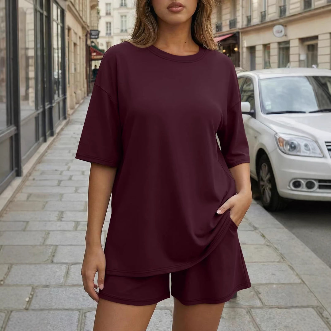 Dame Oversized Fritidssett med kort topp og casual shorts Skjora