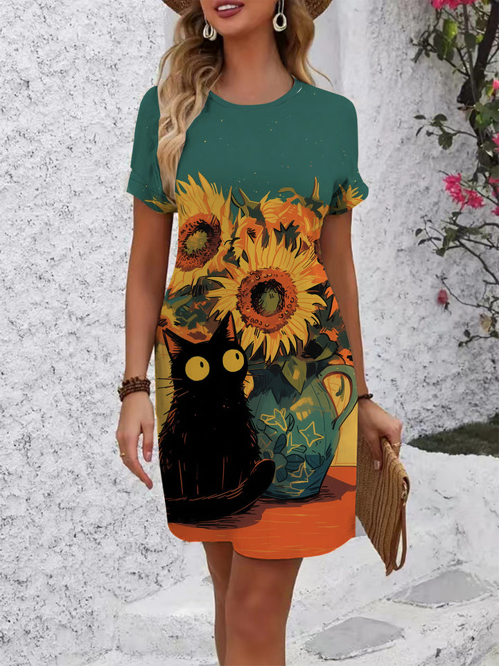 Damen T-Shirt Kleid mit floralem Design und bequemem Schnitt Skjora