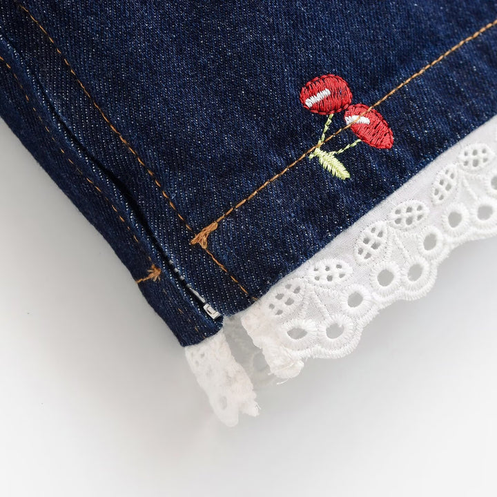 Dame Designer-Cropped-Top med blomsterbroderi og blonderdetaljer Skjora