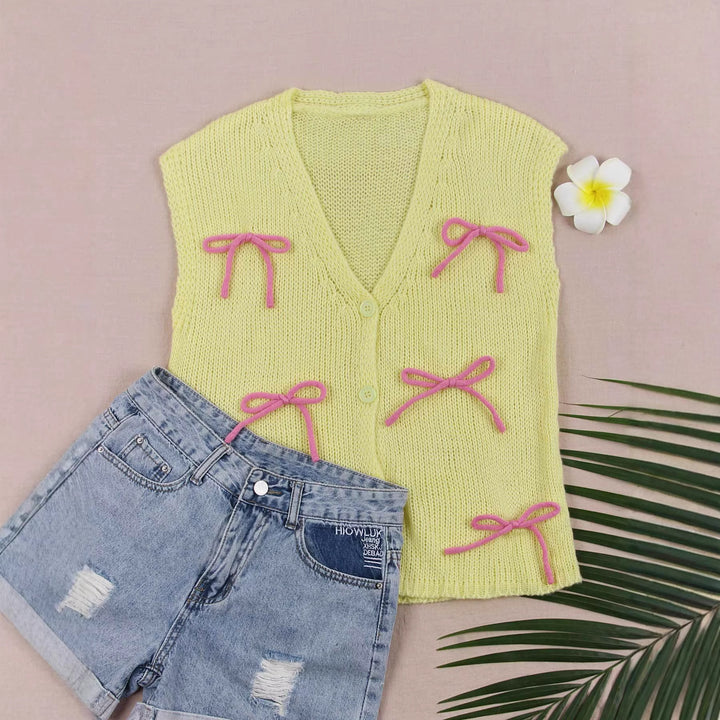 Dame cardigan med lekne sløyfedetaljer Skjora