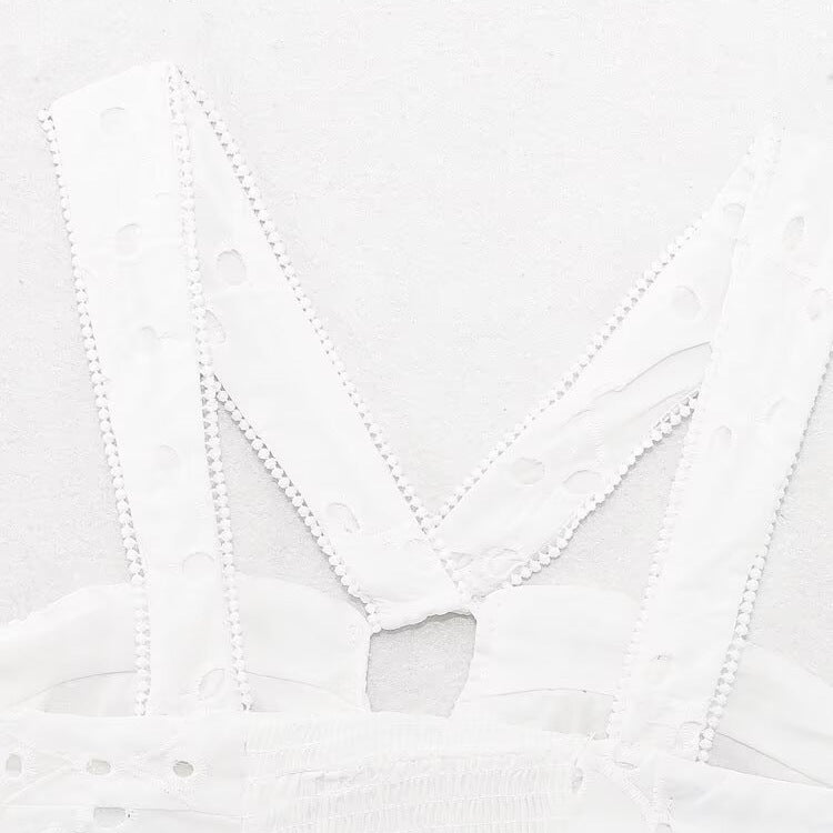 Damen Brokat-Crop-Top med elegant utringning og dekorerte stropper Skjora