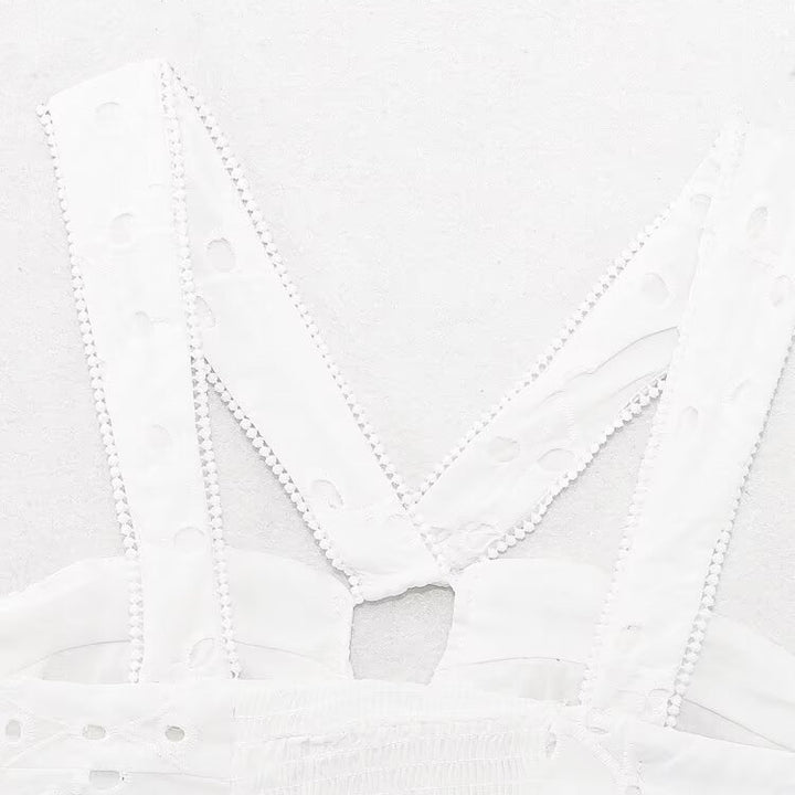 Damen Brokat-Crop-Top med elegant utringning og dekorerte stropper Skjora
