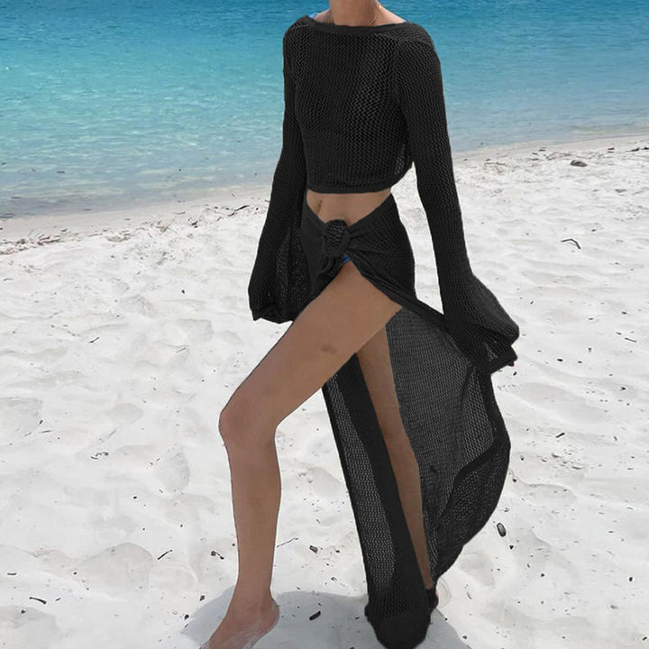 Damen Netz-Strandkleid mit umschlagbarem Ausschnitt und lässigem Stil Skjora