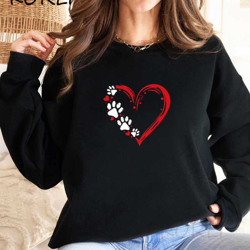 Dame sweatshirts med kreativt hjerte- og pote-design Skjora