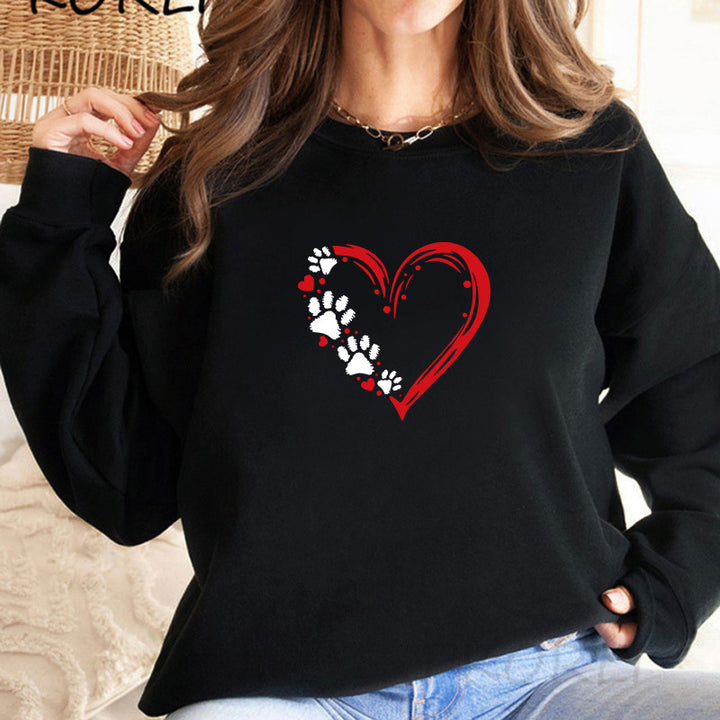Dame sweatshirts med kreativt hjerte- og pote-design Skjora