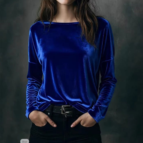 Women's elegant light velvet long-sleeved top