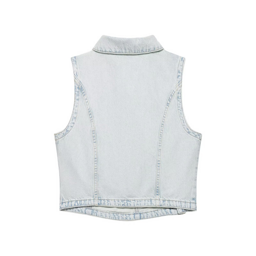 Dame vidde denim-bukser med høy midje og asymmetrisk snitt Skjora