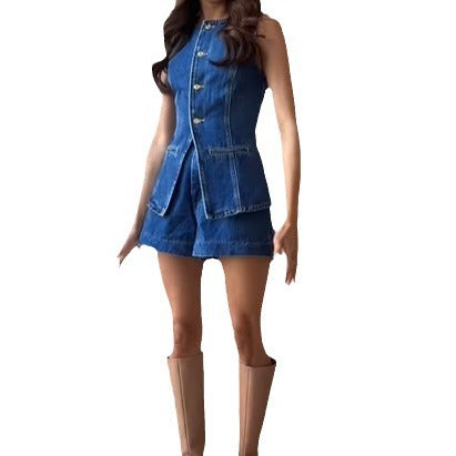 Dame Denim Overall med stilig snitt og knappdetaljer Skjora
