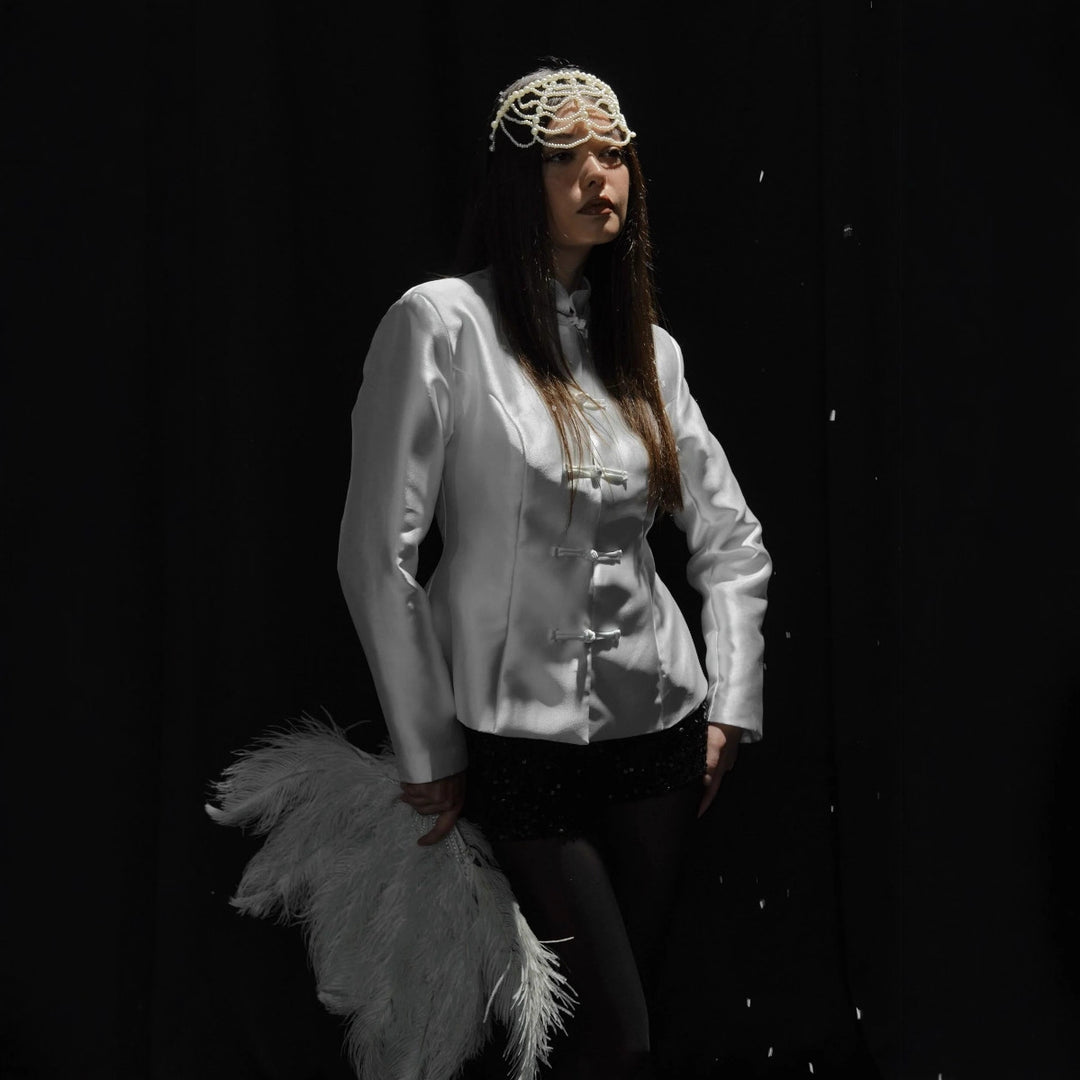 Damer stilige satengjakke med kinesiske knapper Skjora