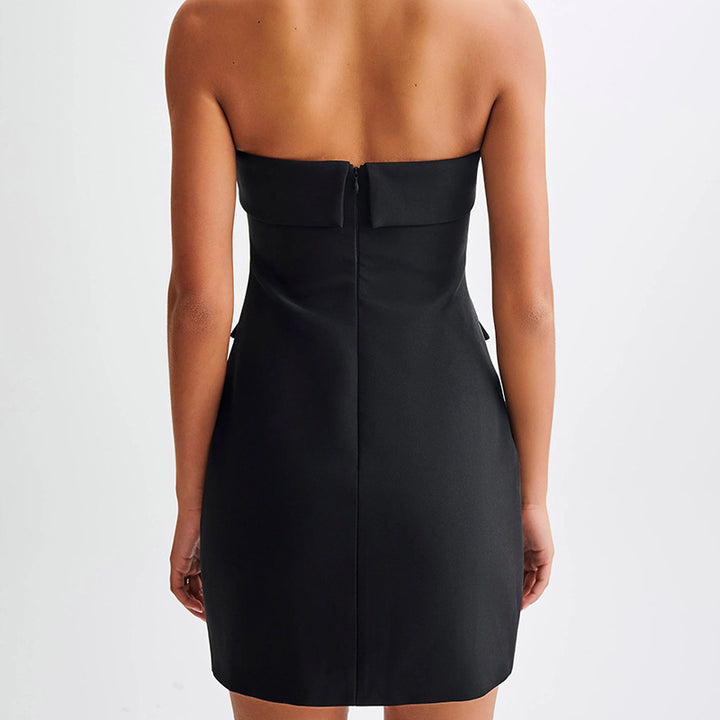 Damer Stilig Cocktailkjole med ukonvensjonell Bustier-overdel og knappdetaljer Skjora