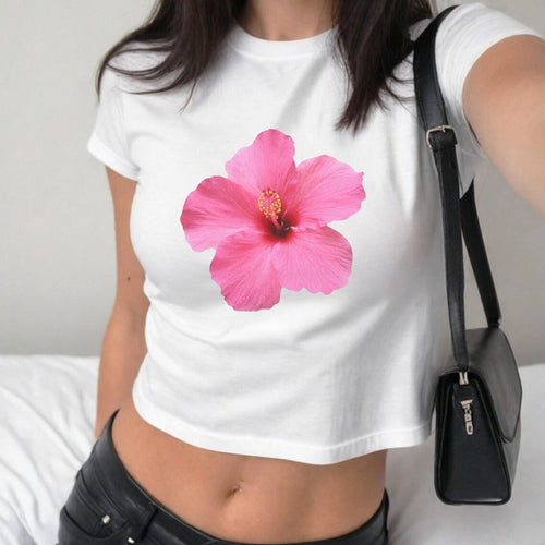 Women's Sleeveless Top with Floral Hibiscus Motif and Relaxed Fit Skjora