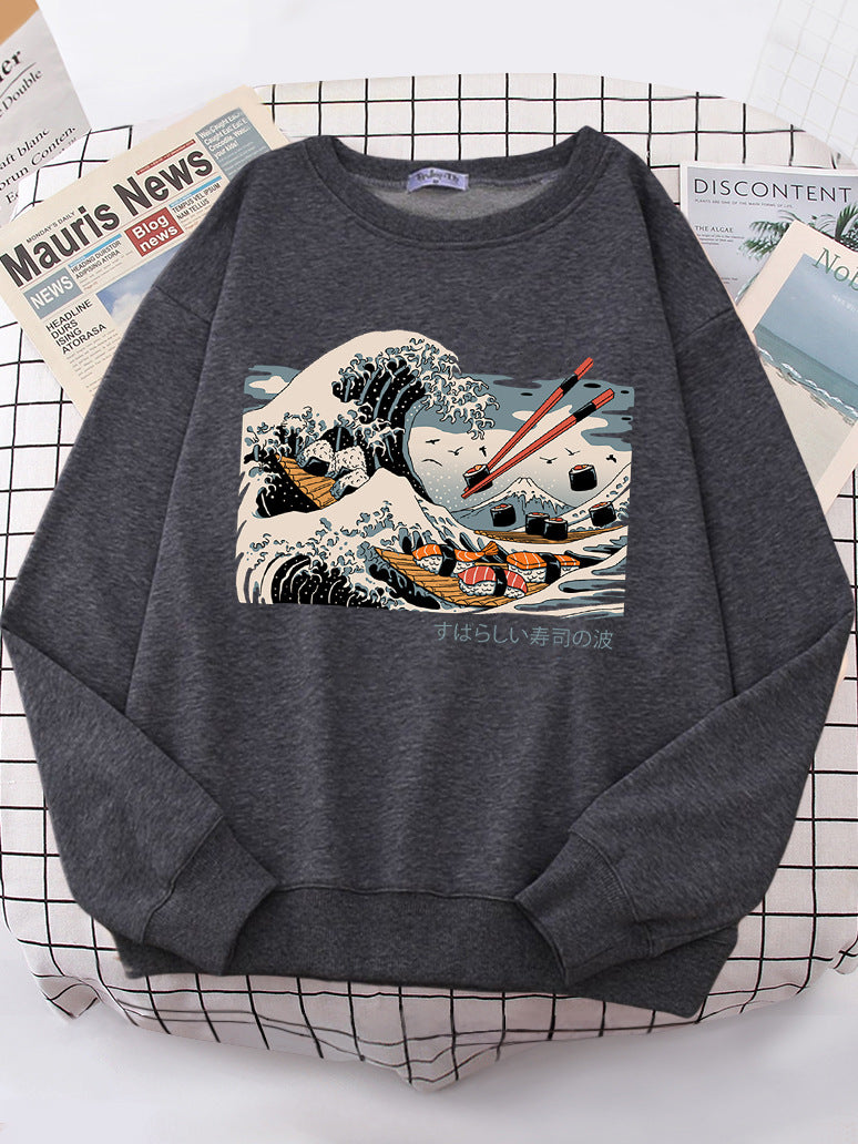 Dame sweatshirt med kunstnerisk bølgedesign og behagelig passform Skjora