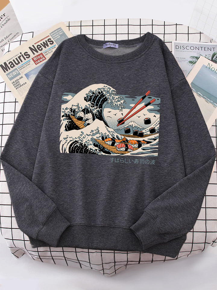Dame sweatshirt med kunstnerisk bølgedesign og behagelig passform Skjora