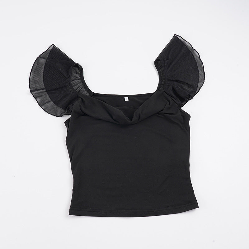 Damer elegant topp med skuldrelaus volangdetaljer Skjora