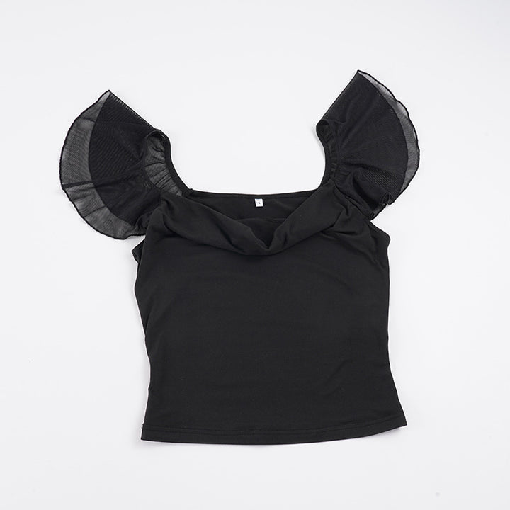 Damer elegant topp med skuldrelaus volangdetaljer Skjora