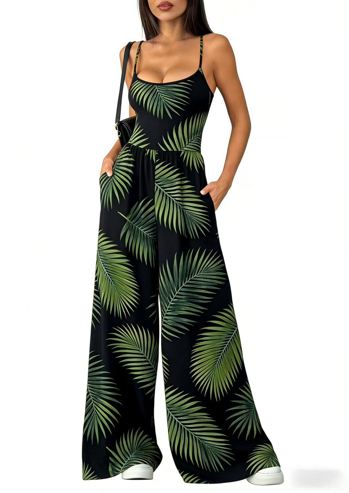 Damen Elegant Jumpsuit med geometrisk utskrift og brede ben Skjora